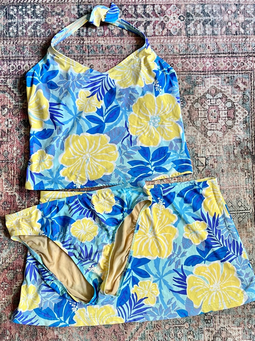 Lilly Pulitzer Nassau Blu Ay Poppy Halter Tankini Swim Set Bikini Skirt sz 12 XL